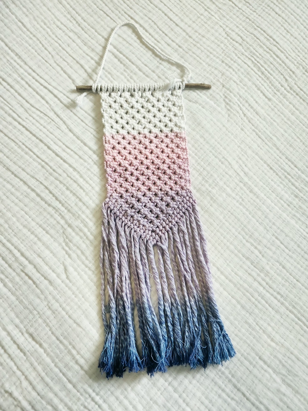 Ombre Macramé Wall Hanging - White, Pink & Blue
